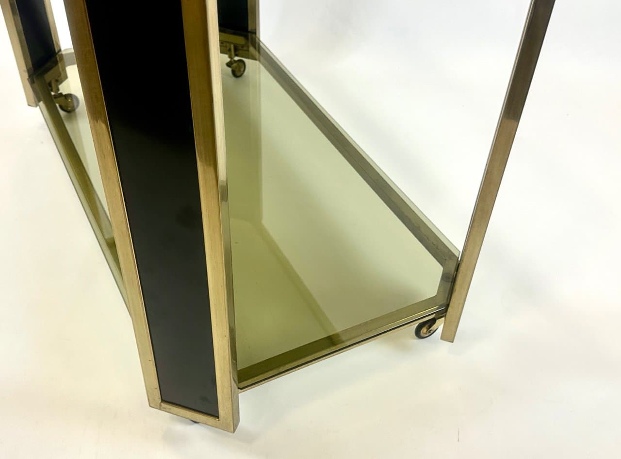 Bar Cart, golden, brass, smoked glass, Austria, 1980s - 150334