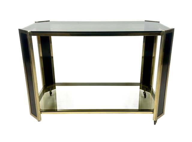 Bar Cart, golden, brass, smoked glass, Austria, 1980s - DIMENSION