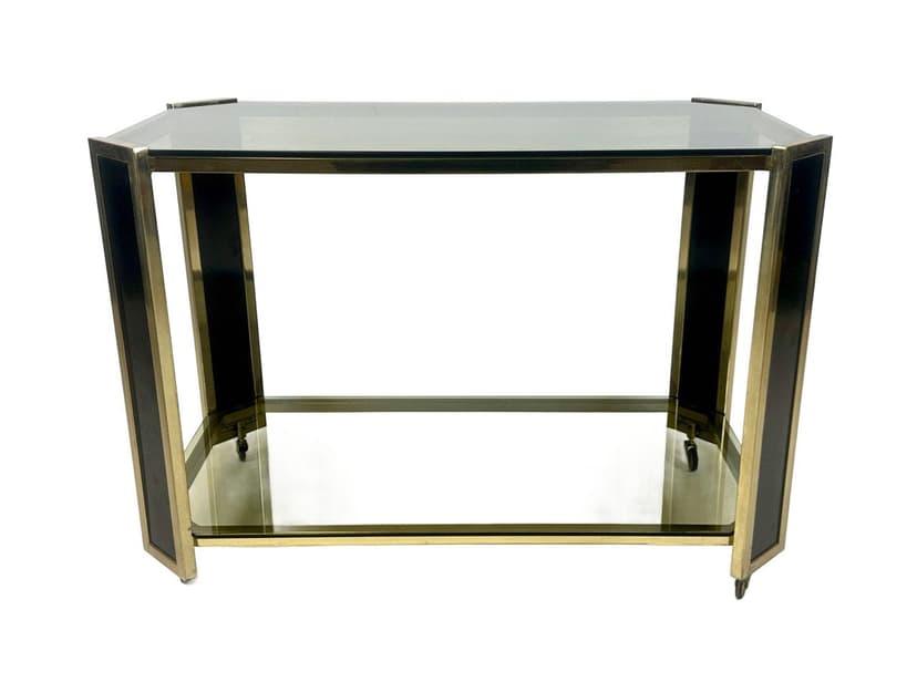 Bar Cart, golden, brass, smoked glass, Austria, 1980s