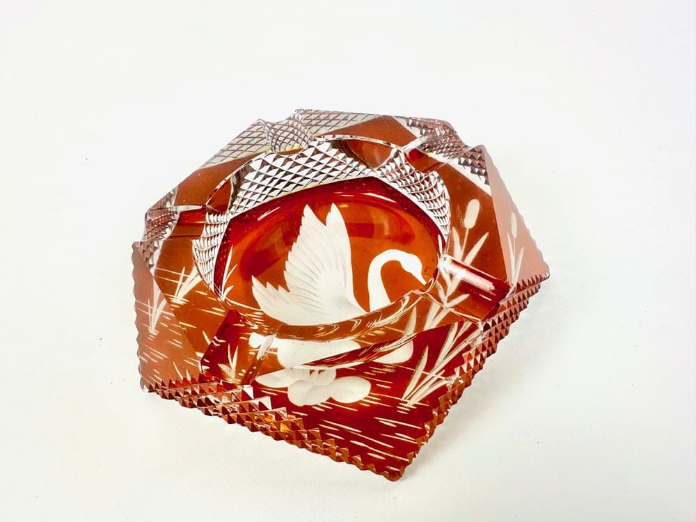 Popielniczka, pomarańczowy, szkło, Polska, lata 60. - 150341