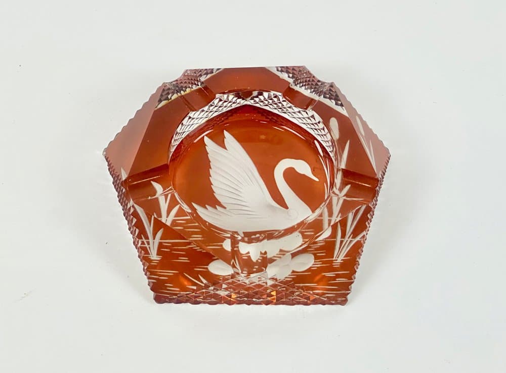 Popielniczka, pomarańczowy, szkło, Polska, lata 60. - 150344