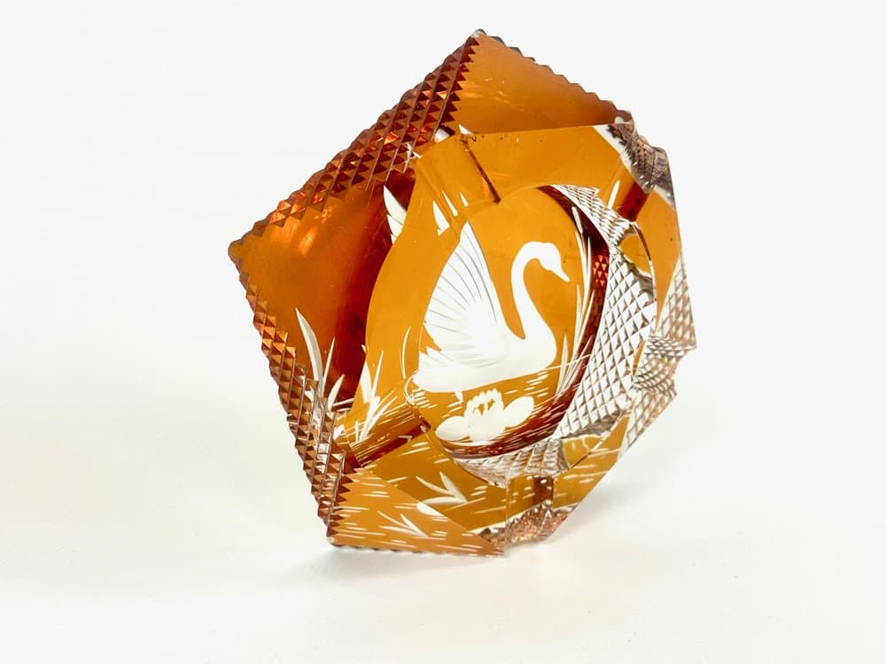 Popielniczka, pomarańczowy, szkło, Polska, lata 60. - 150342