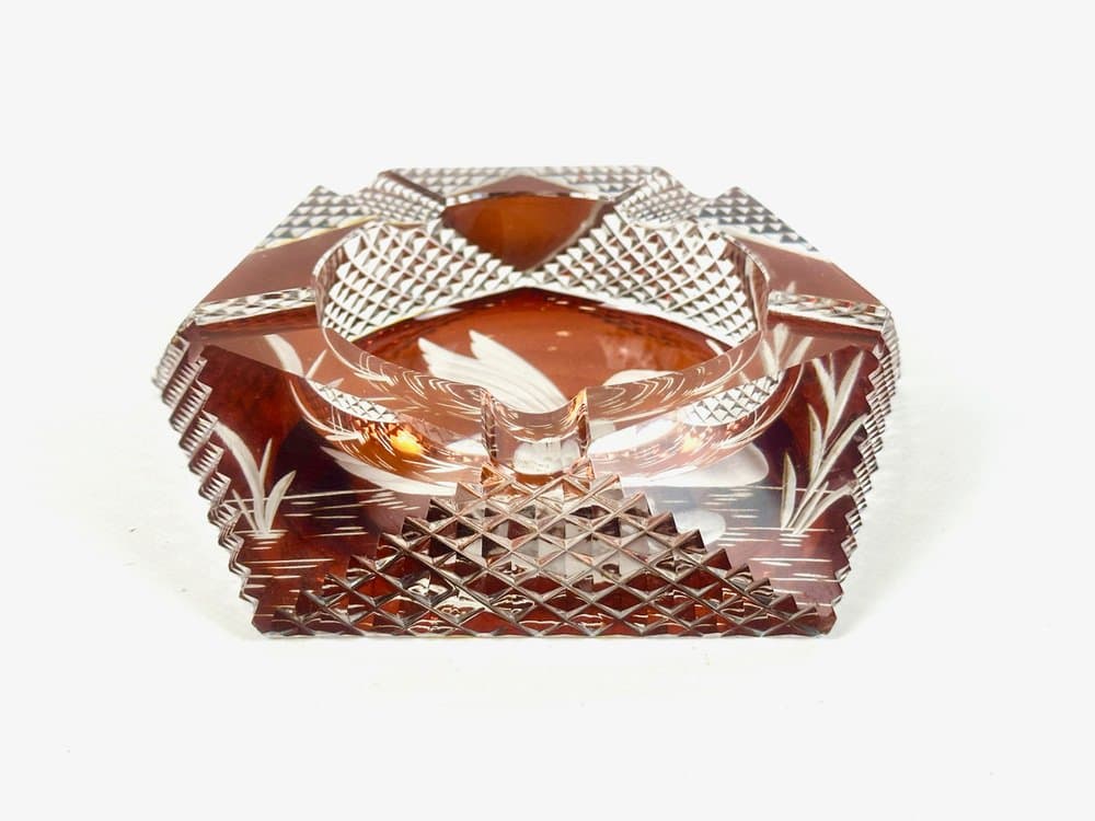 Popielniczka, pomarańczowy, szkło, Polska, lata 60. - 150343