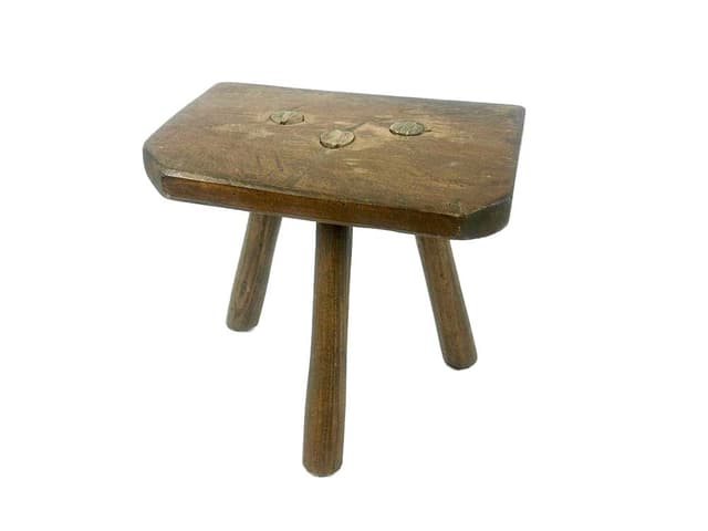 Taboret do dojenia, rustykalny, brązowy ciemny, buk dąb, Europa, XIX w. - WYMIARY