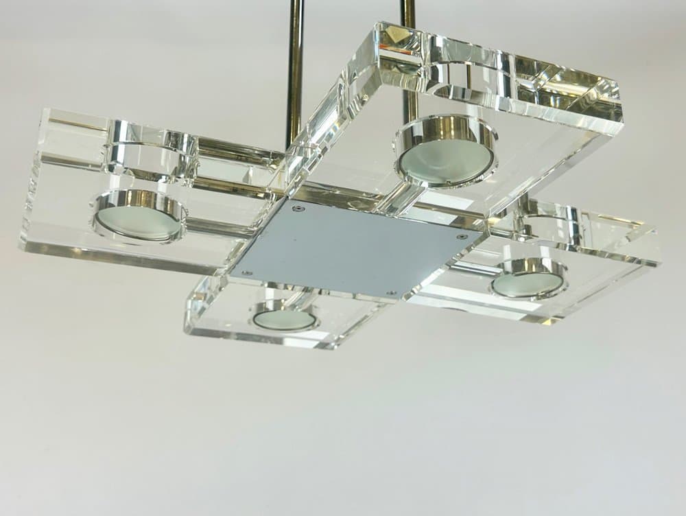 Pendant lamp, transparent crystal, chrome, 1990s - 150376