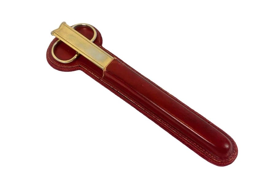 Zestaw biurowy, skóra bordowa, stal, złocenie, Ed. Wüsthof Solingen, Niemcy, lata 60.