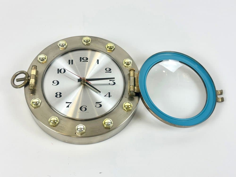 Zegar ścienny Royal Craft Port Hole, złoty, srebrny, mosiądz, stal, Japonia, lata 80. - 150482