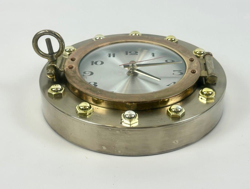 Zegar ścienny Royal Craft Port Hole, złoty, srebrny, mosiądz, stal, Japonia, lata 80. - 150484