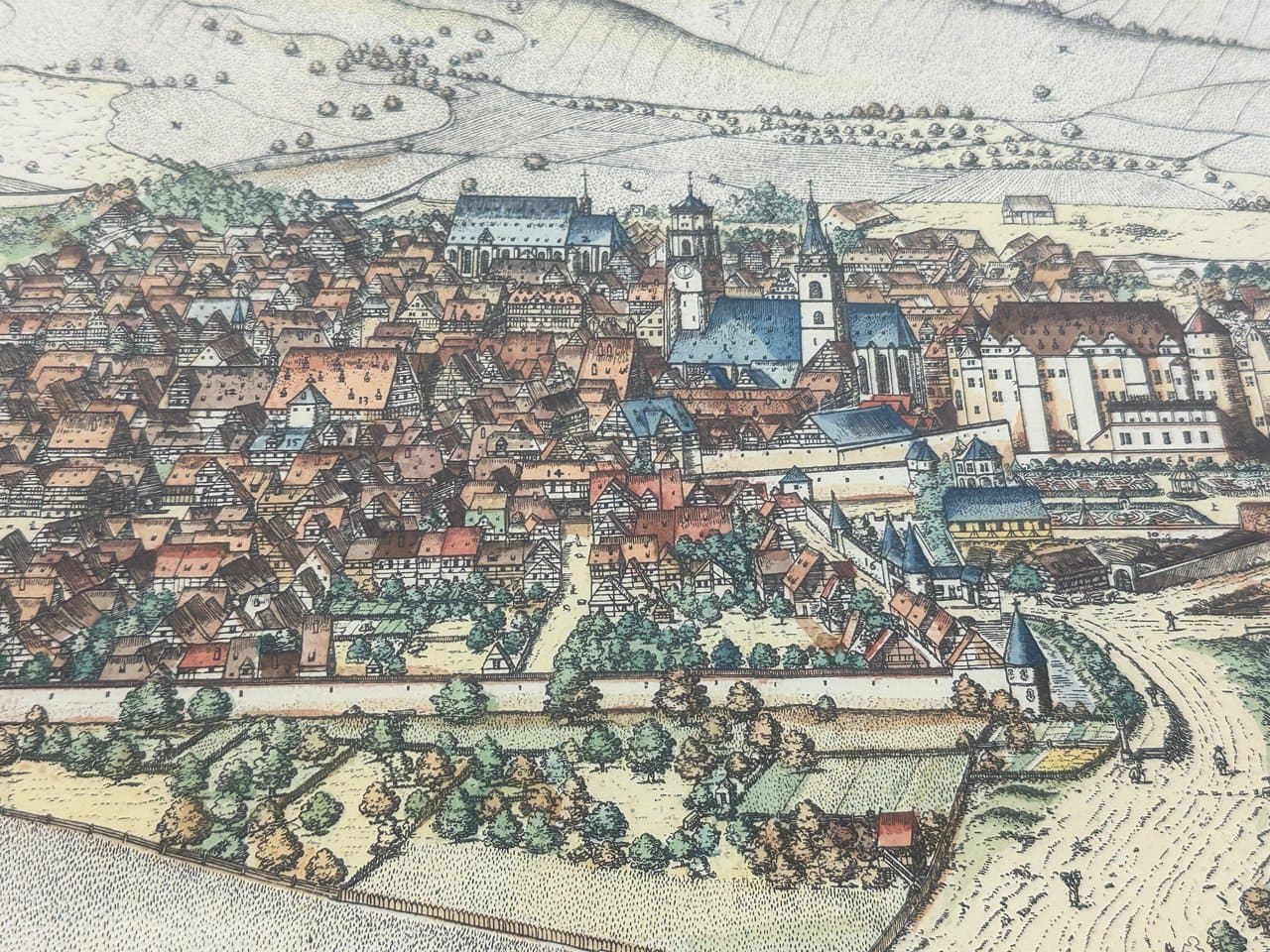 Print View of Stuttgart in 1592, copper multicolor, Germany, 1980s - 150497