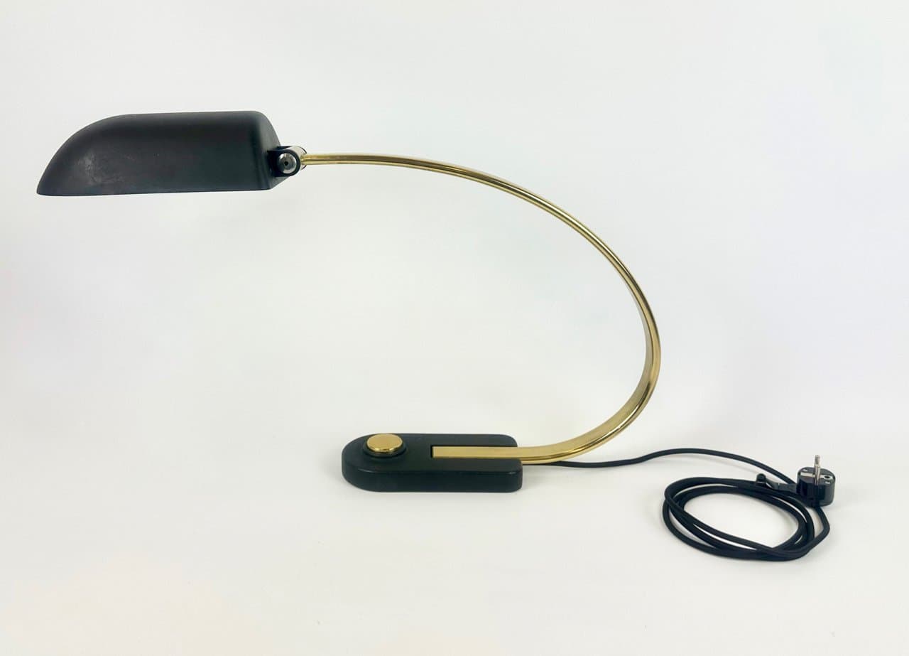 Lampa biurkowa, Space Age Model 7620, mosiądz złoty, stal czarna, Hillebrand, Niemcy, lata 60. - 150514