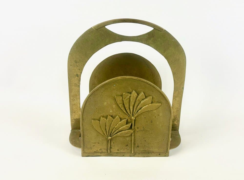 Stojak na gazety Brutalism, złoty, mosiądz, Włochy, lata 70. - 150540