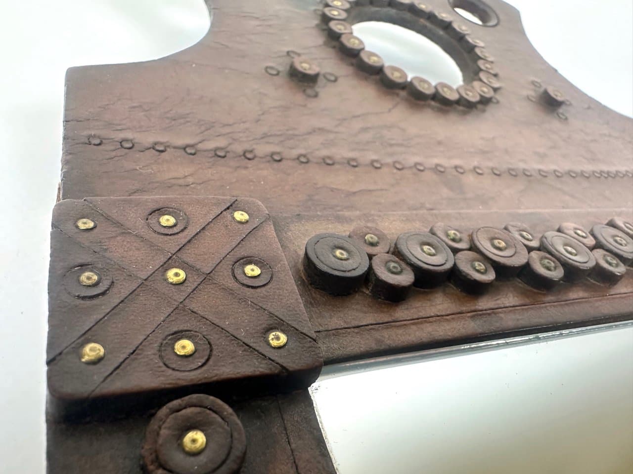 Mirror Folk Art, brown leather, Hungary, 1960s. - 150570