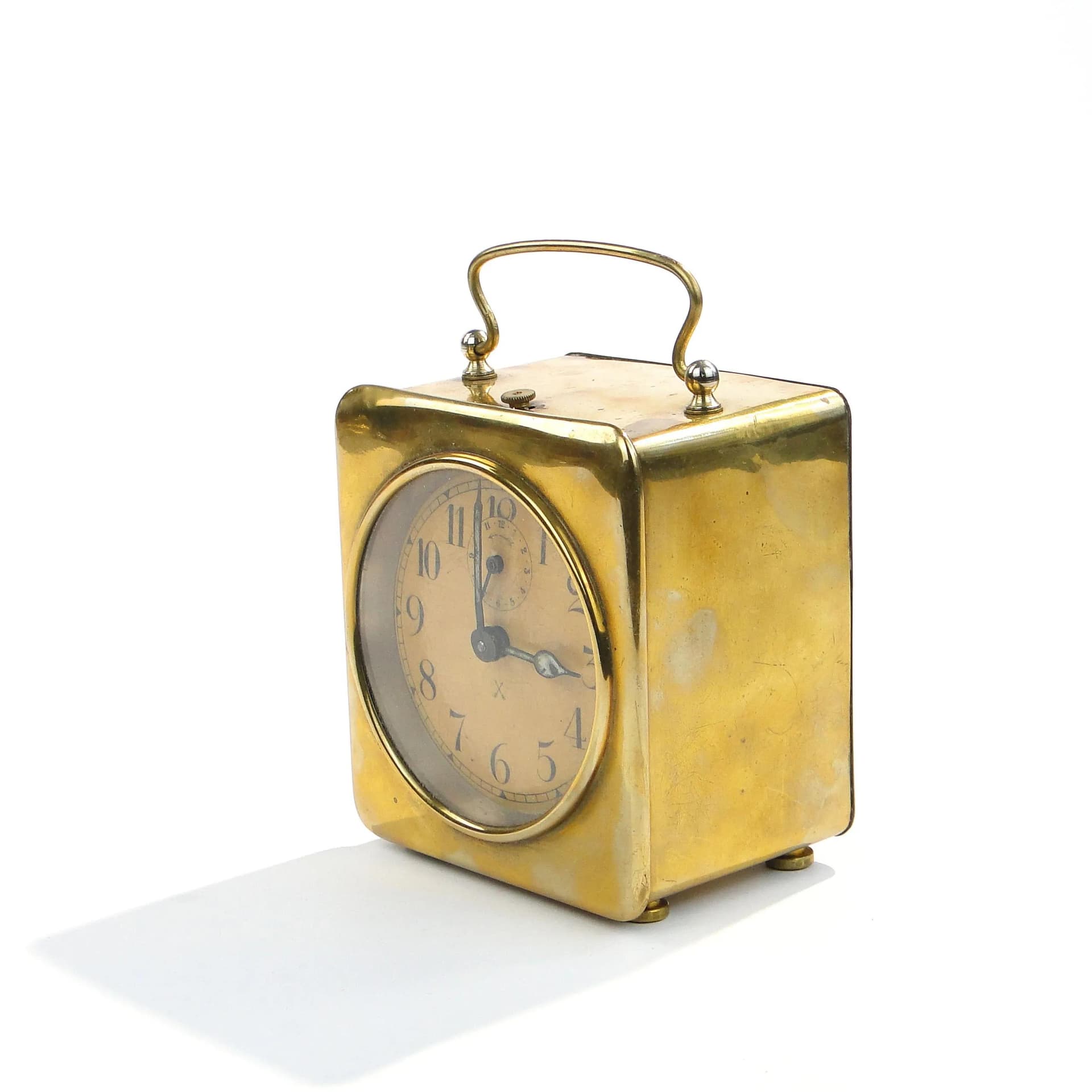Travel clock, golden, brass, HAU Junghans, Germany, early 20th c. - 9309
