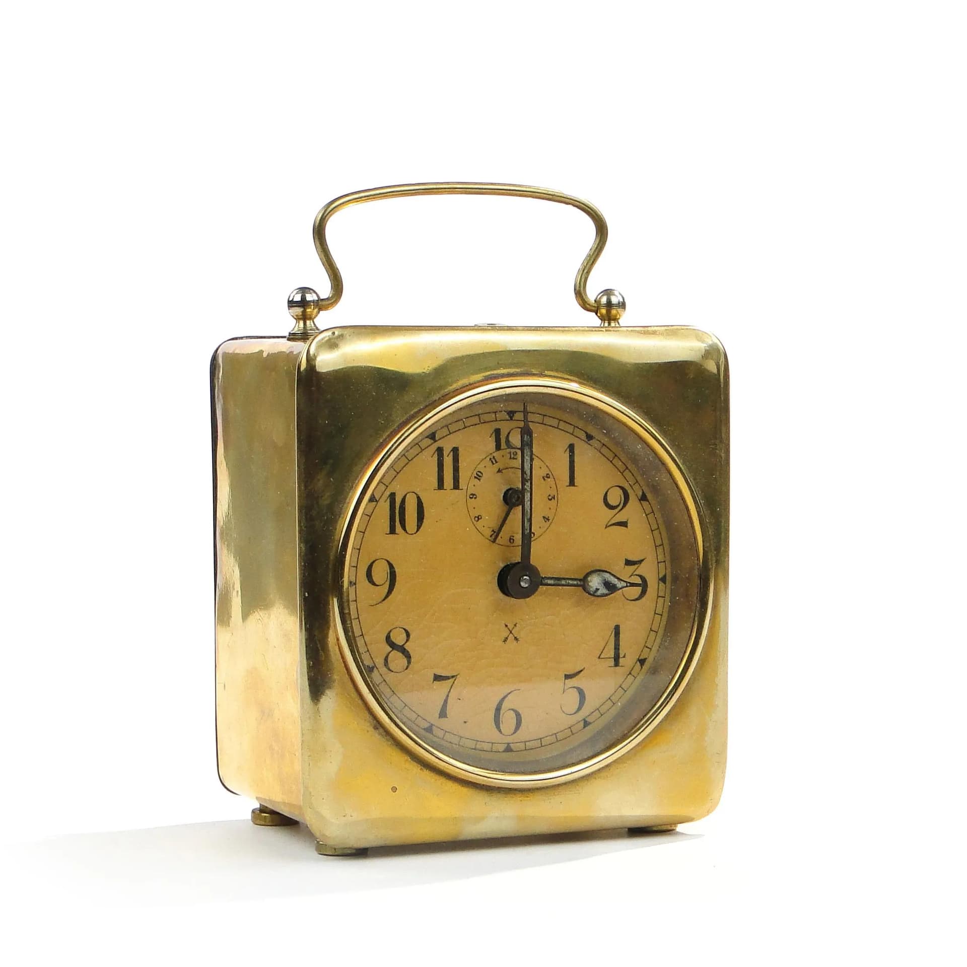 Travel clock, golden, brass, HAU Junghans, Germany, early 20th c. - 9307