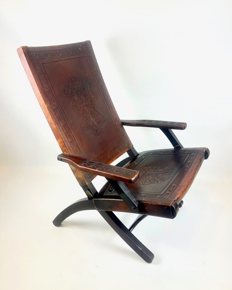 Krzesło składane, brązowy, skóra naturalna, Ekwador, lata 50. - 150592