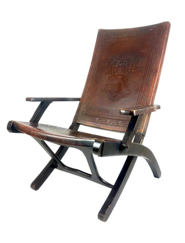 Krzesło składane, brązowy, skóra naturalna, Ekwador, lata 50. - WYMIARY