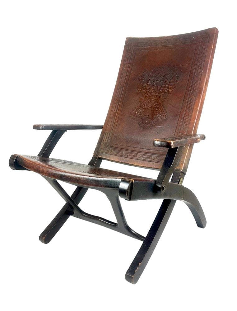 Krzesło składane, brązowy, skóra naturalna, Ekwador, lata 50.