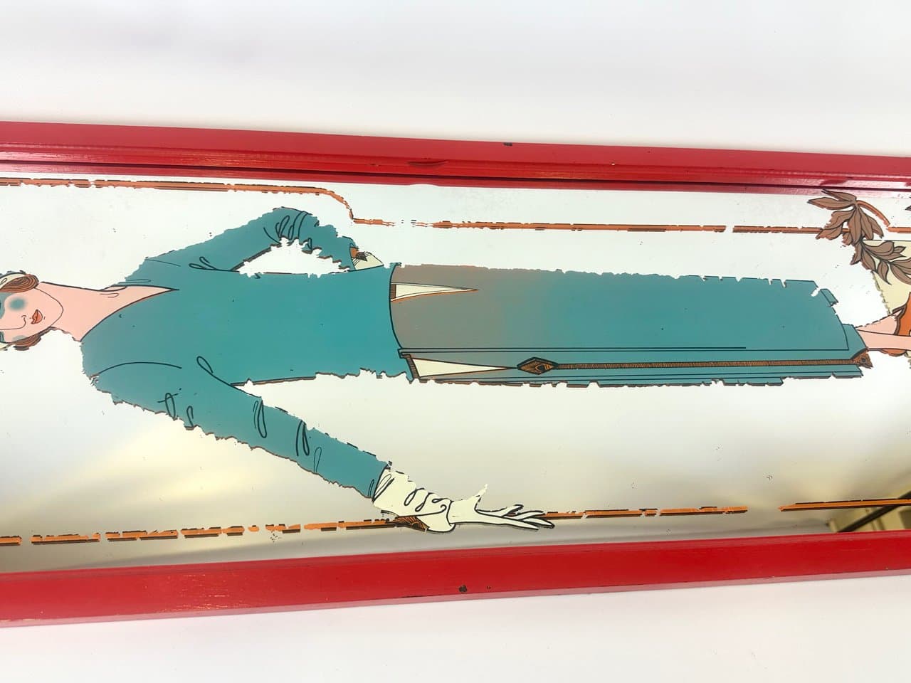 Wall mirror Art Deco, glass, red wood, Germany, 1950s - 150664