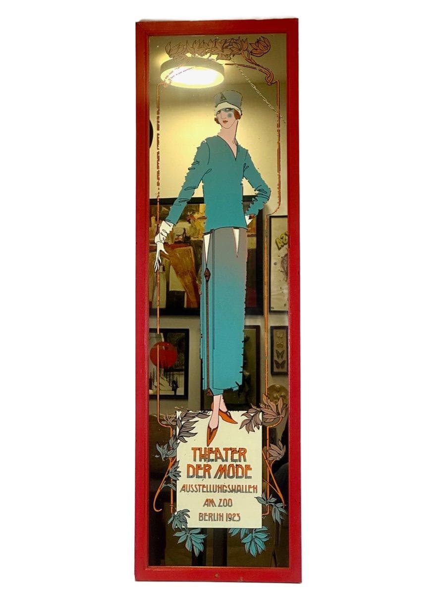 Wall mirror Art Deco, glass, red wood, Germany, 1950s - 148344