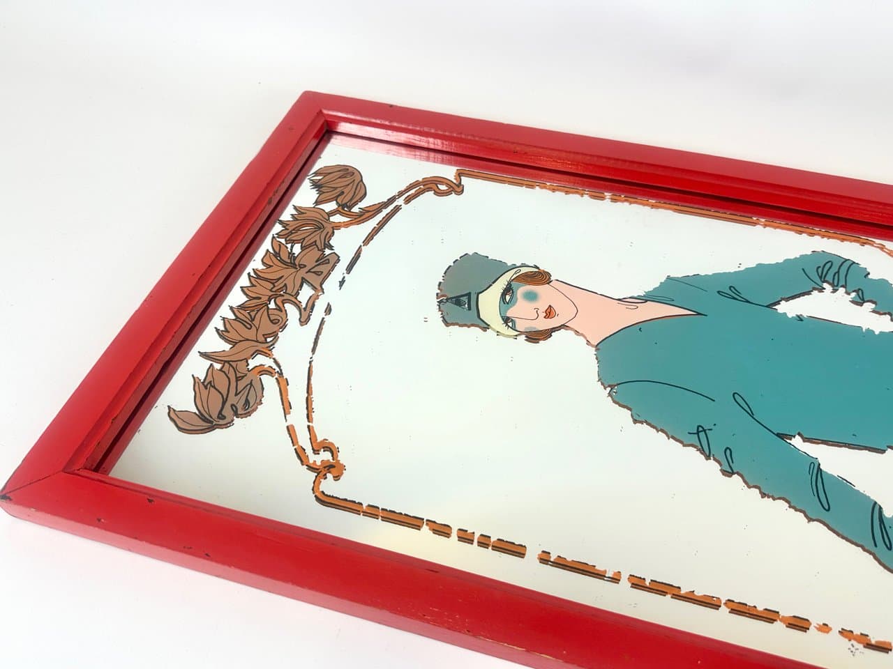 Wall mirror Art Deco, glass, red wood, Germany, 1950s - 150672