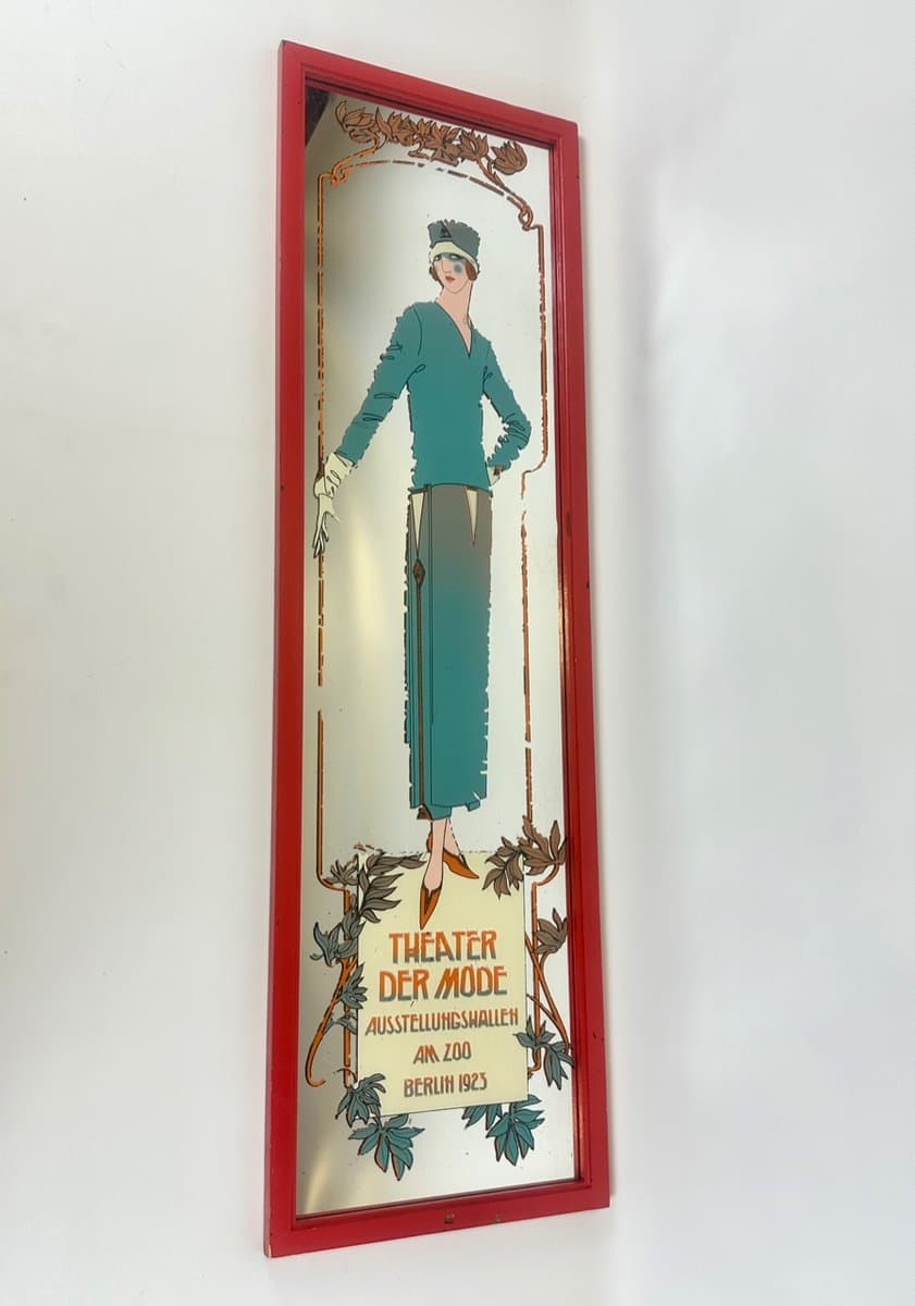 Wall mirror Art Deco, glass, red wood, Germany, 1950s - 150660