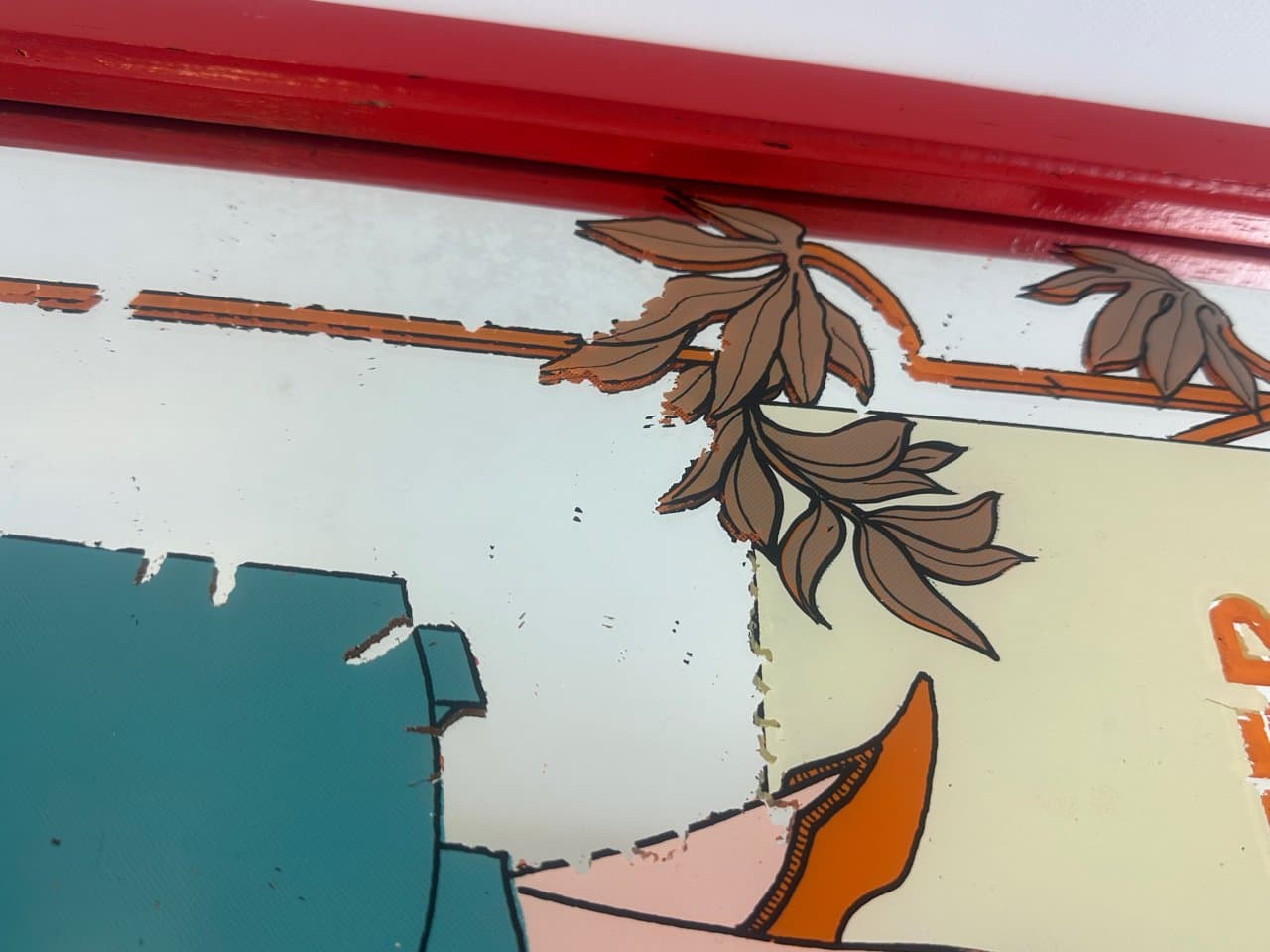 Wall mirror Art Deco, glass, red wood, Germany, 1950s - 150666