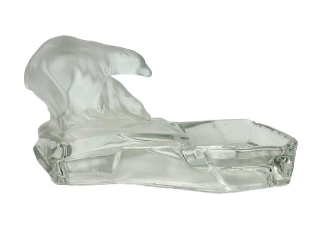 Popielniczka Art Deco Niedźwiedź polarny, szkło transparentne, Czechy, lata 30. - WYMIARY