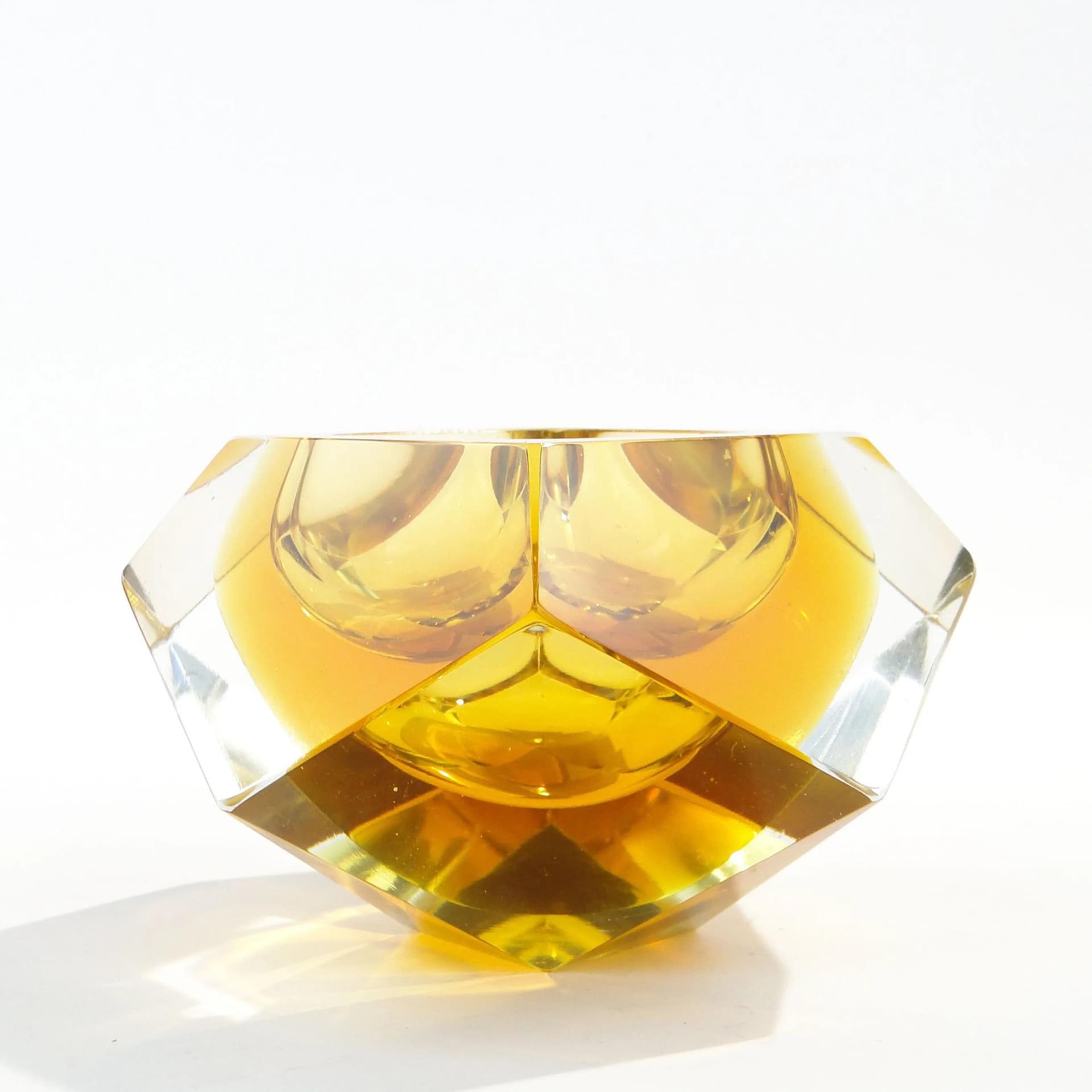 Decorative bowl, yellow crystal, by F. Poli, Murano, Italy, 1950s. - 9291