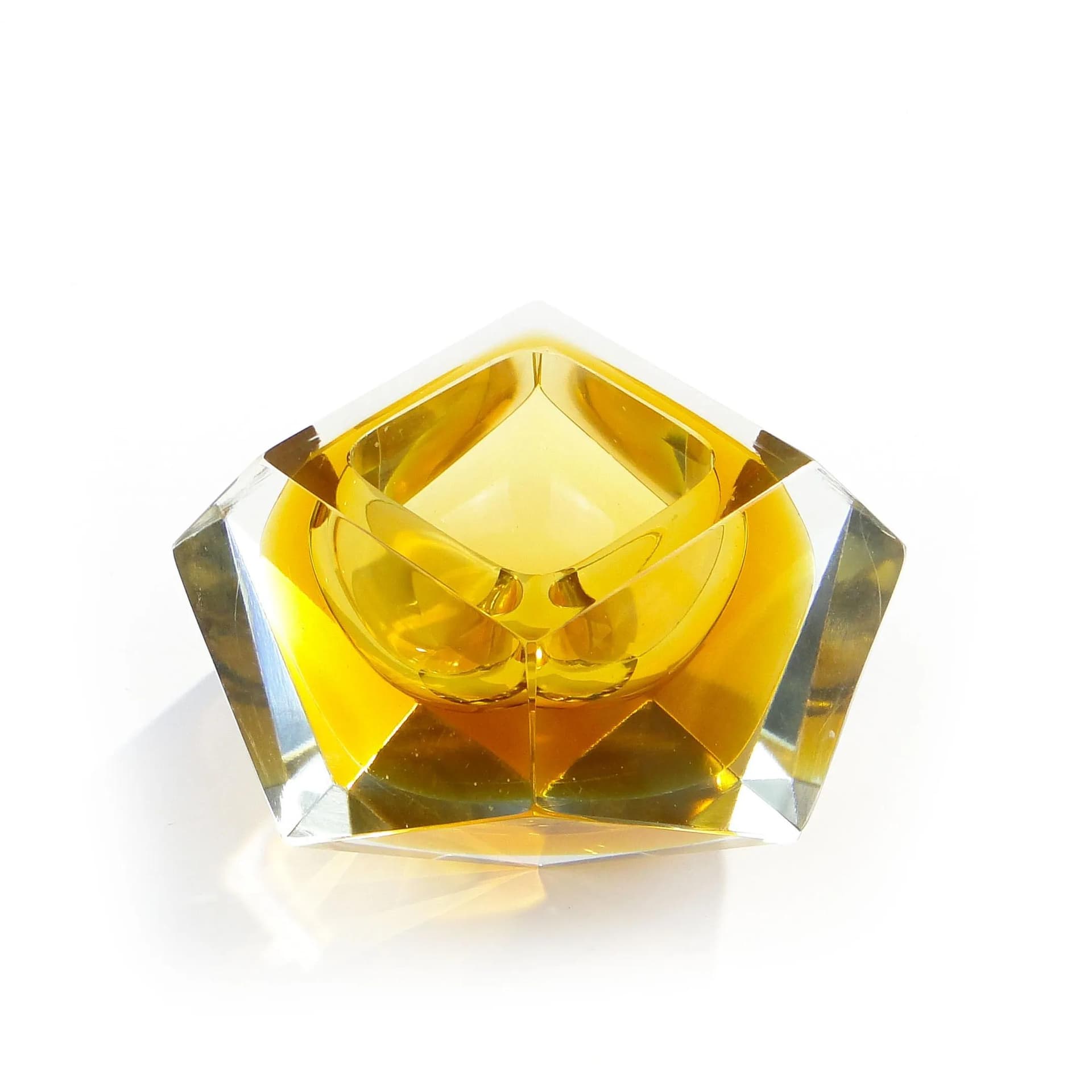 Decorative bowl, yellow crystal, by F. Poli, Murano, Italy, 1950s. - 9290