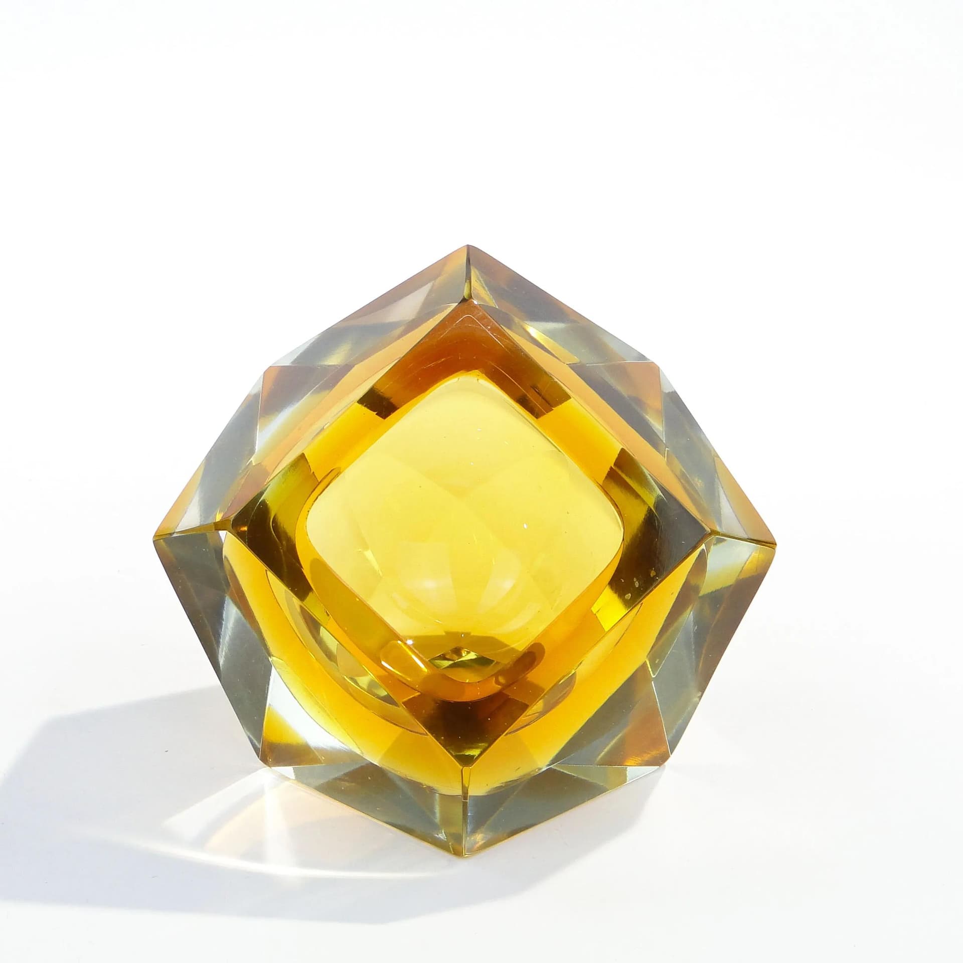 Decorative bowl, yellow crystal, by F. Poli, Murano, Italy, 1950s. - 9292