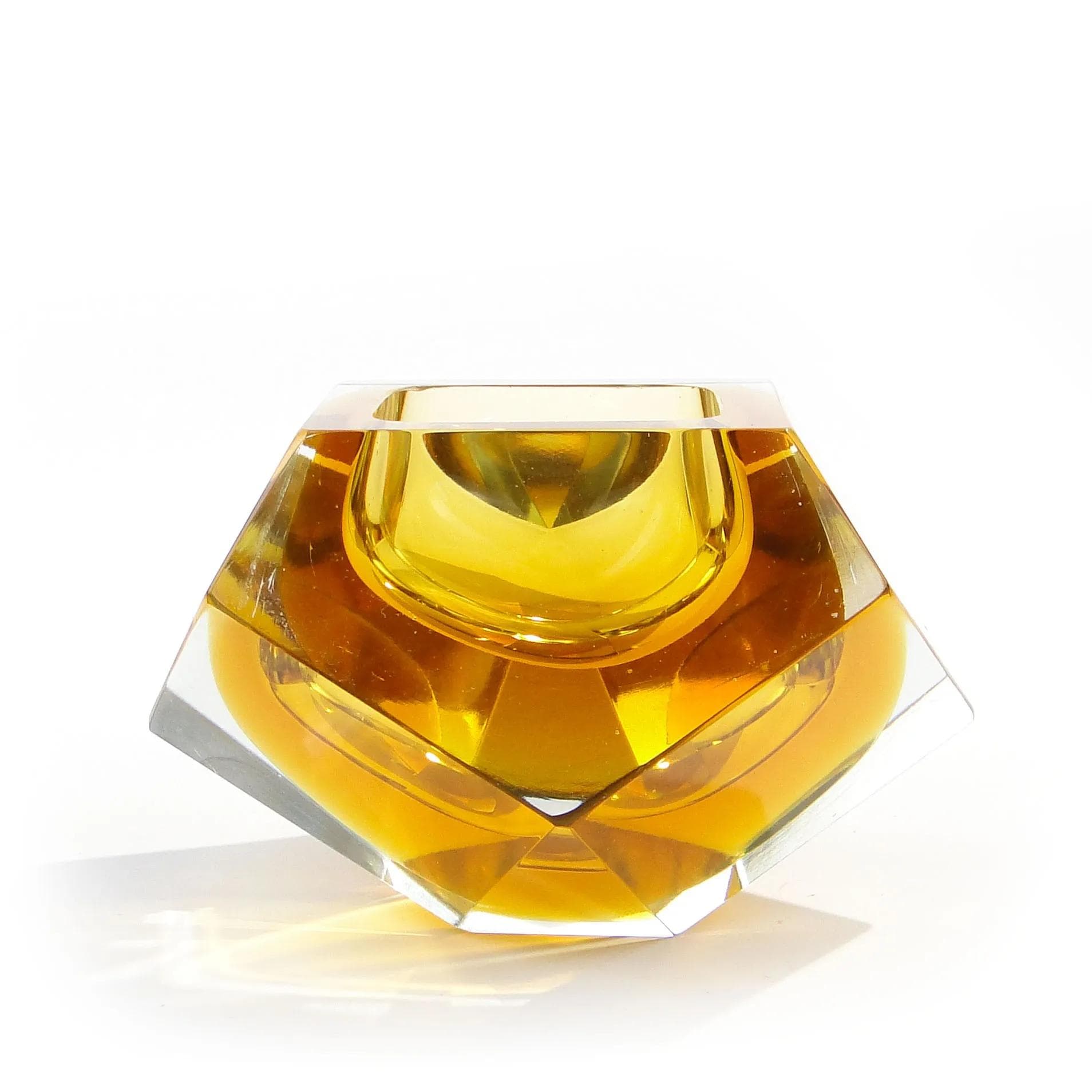 Decorative bowl, yellow crystal, by F. Poli, Murano, Italy, 1950s. - 9289