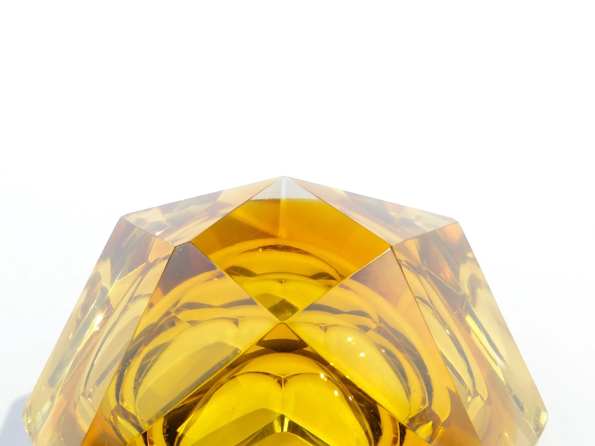 Decorative bowl, yellow crystal, by F. Poli, Murano, Italy, 1950s. - 9294