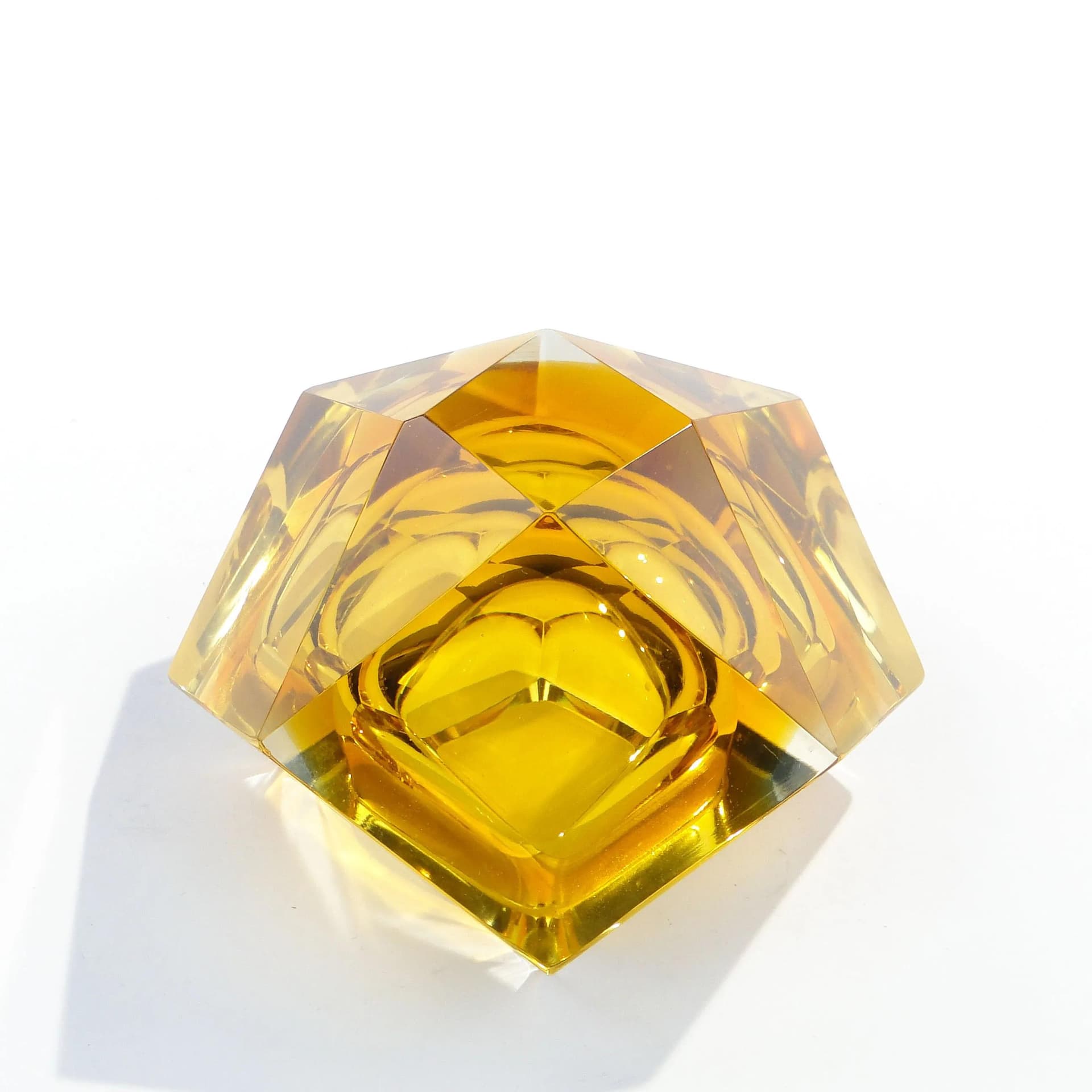 Decorative bowl, yellow crystal, by F. Poli, Murano, Italy, 1950s. - 9293