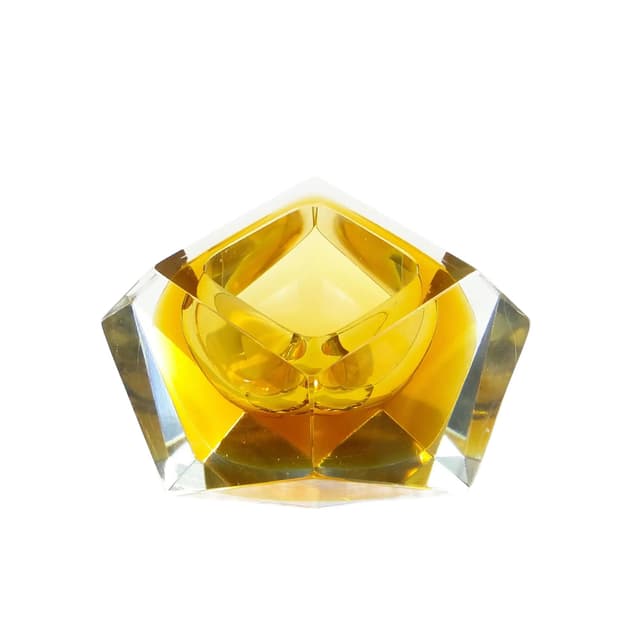 Decorative bowl, yellow crystal, by F. Poli, Murano, Italy, 1950s. - DIMENSION