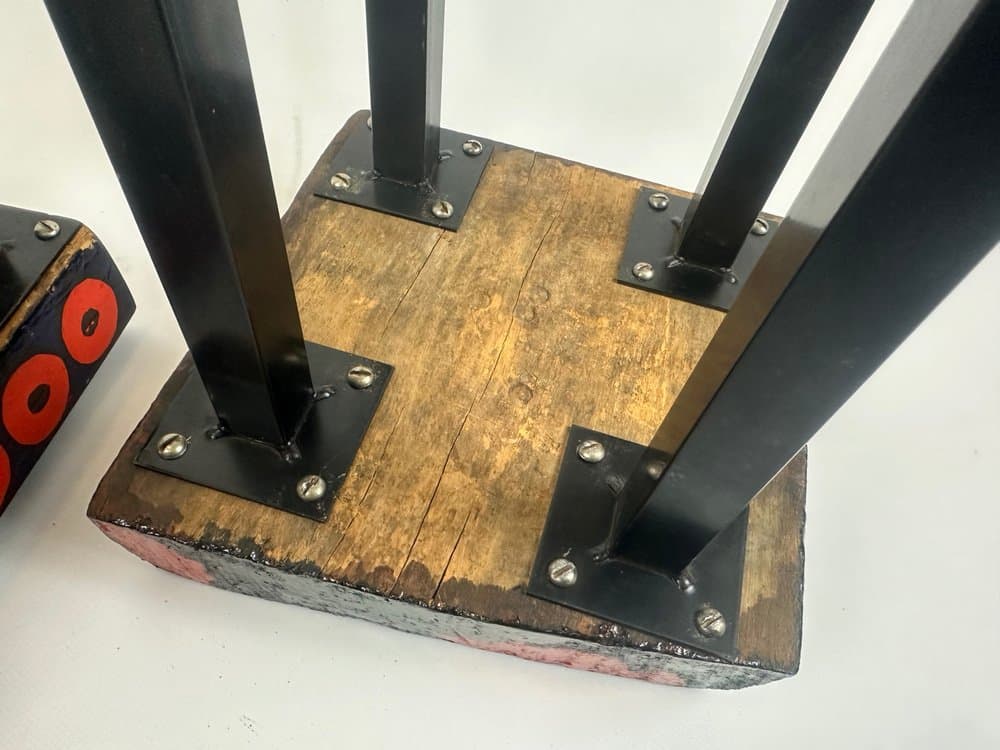 Zestaw dwóch stołków, ręcznie malowane, czarny, drewno, Niemcy, lata 70. - 150774