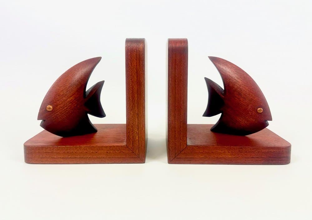 para podpórek na książki Scalar Fish, teak brąz ciemny, Dania, lata 60. - 150864