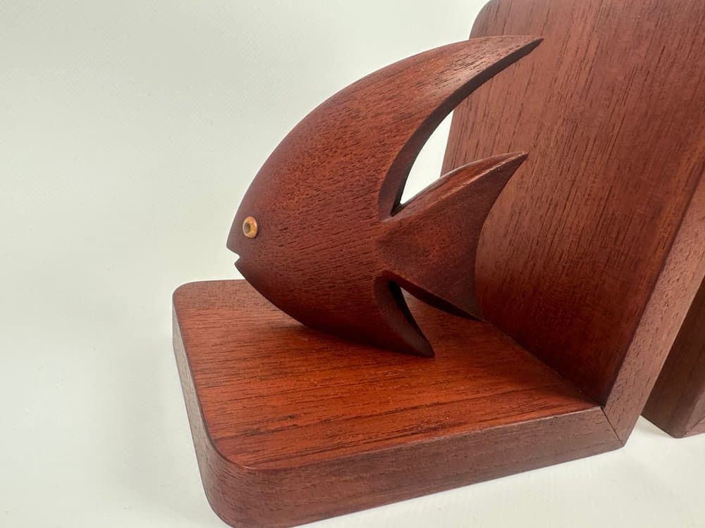 para podpórek na książki Scalar Fish, teak brąz ciemny, Dania, lata 60. - 150868