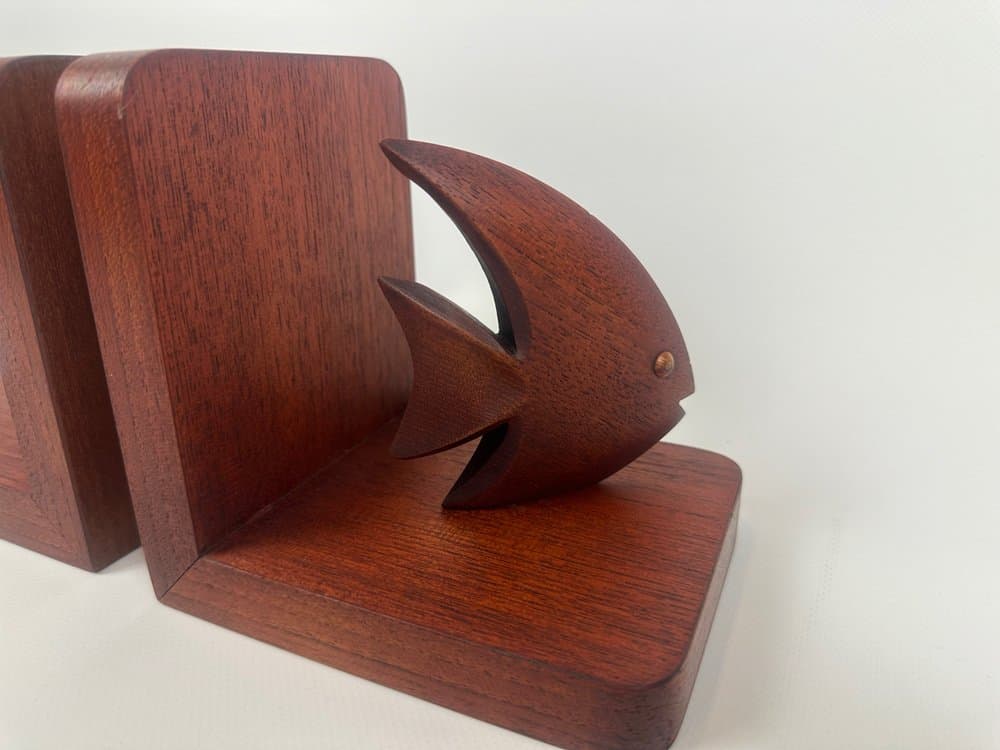 para podpórek na książki Scalar Fish, teak brąz ciemny, Dania, lata 60. - 150867