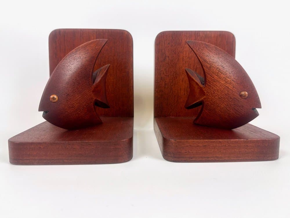 para podpórek na książki Scalar Fish, teak brąz ciemny, Dania, lata 60. - 150863
