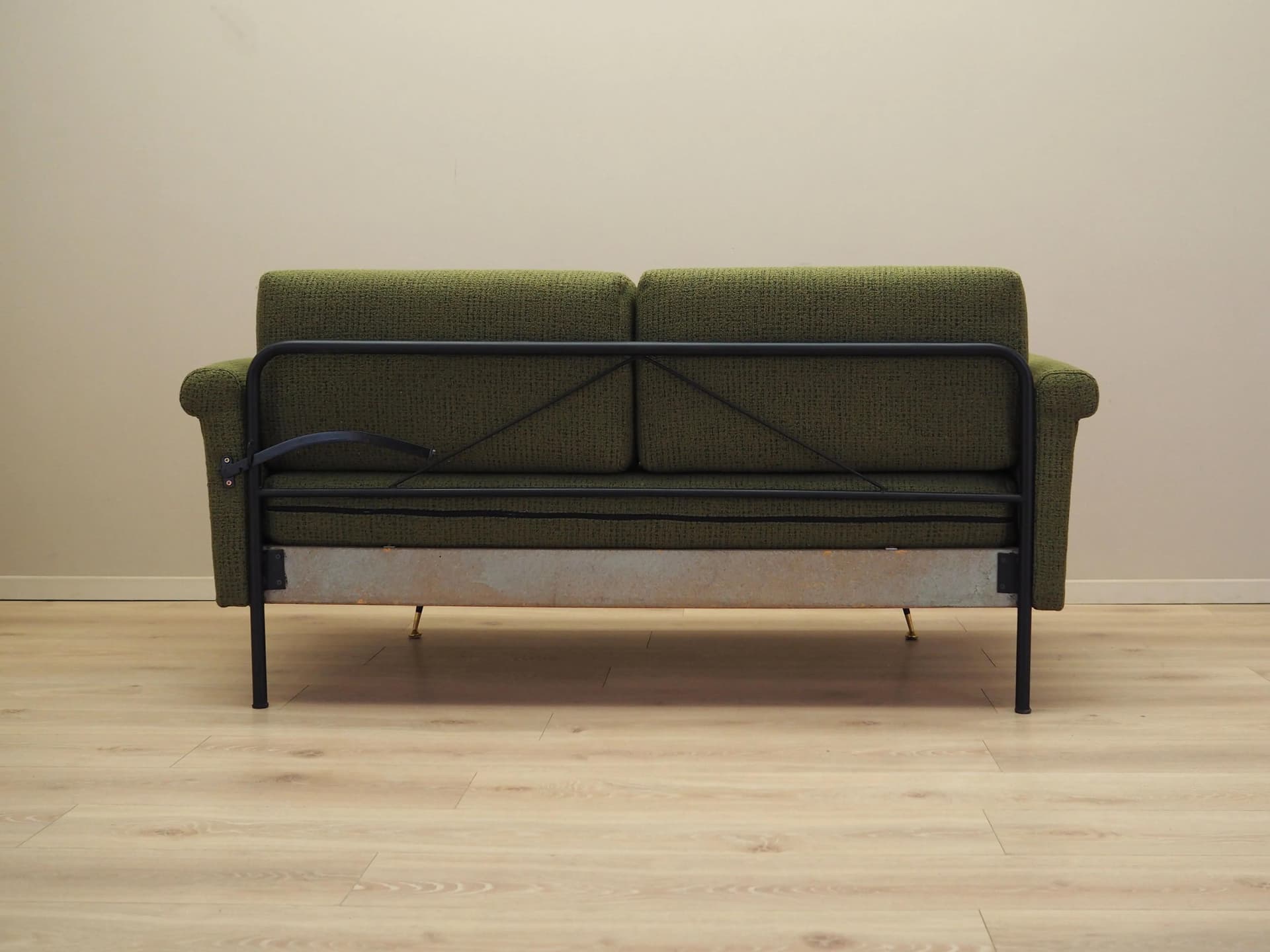 Sofa, green fabric, black metal, Italy, 1960s. - 9383