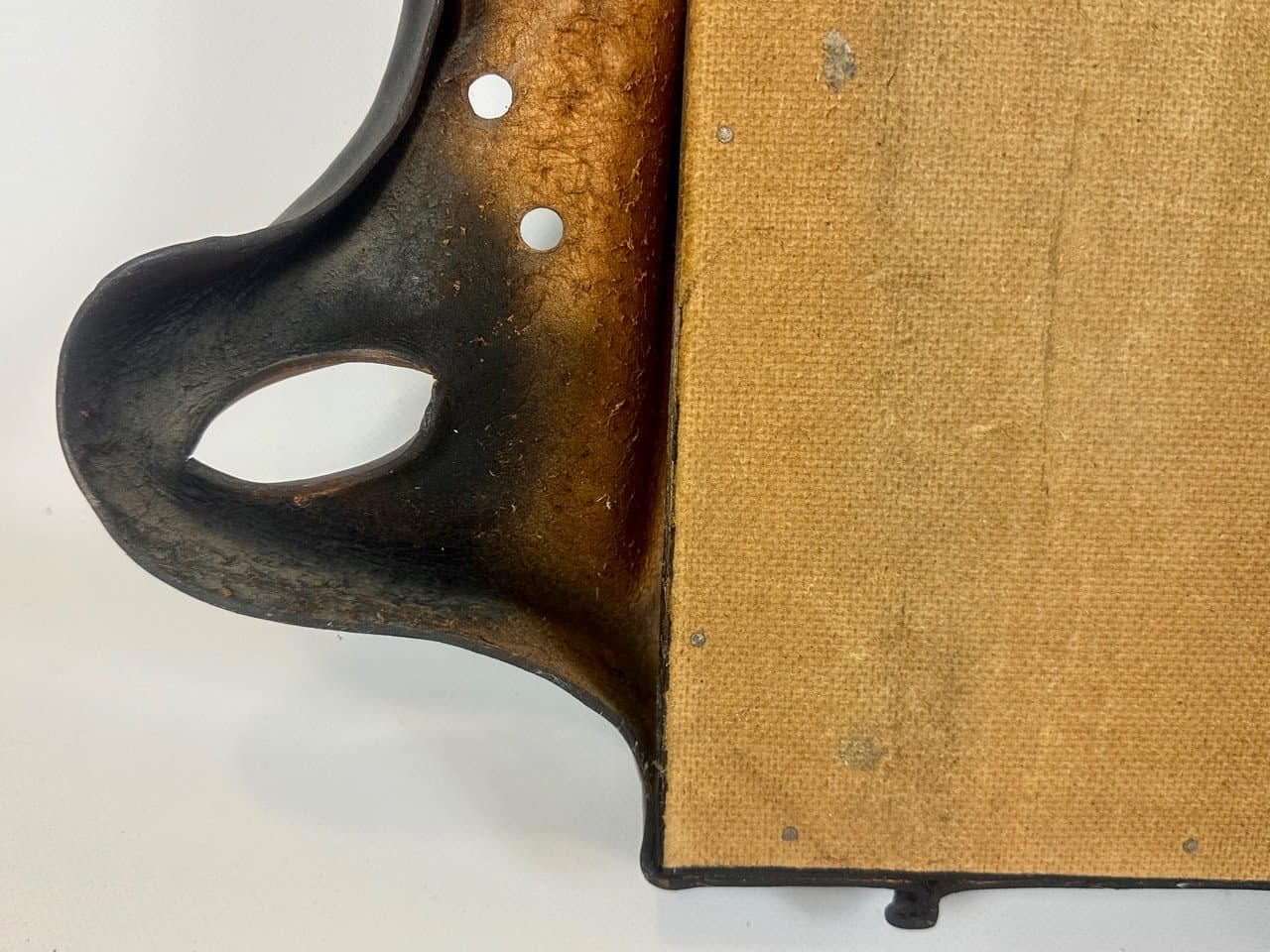 Mirror Brutalist, brown leather, glass, wood, Poland, 1970s. - 150973