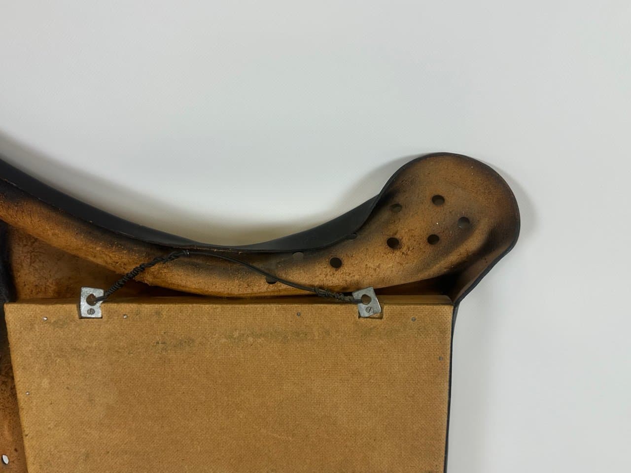 Mirror Brutalist, brown leather, glass, wood, Poland, 1970s. - 150974