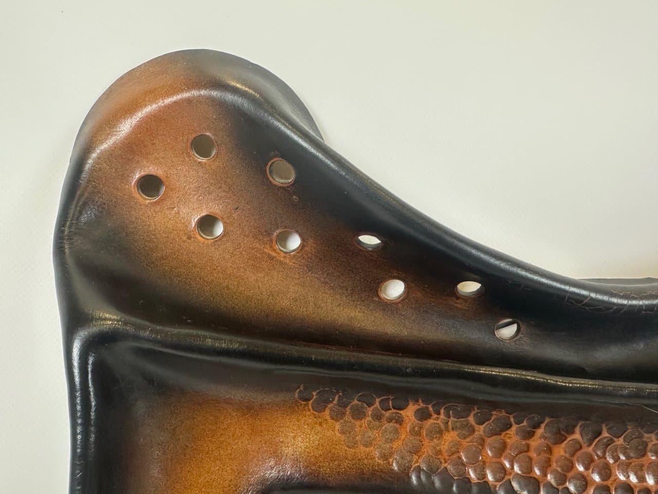 Mirror Brutalist, brown leather, glass, wood, Poland, 1970s. - 150967