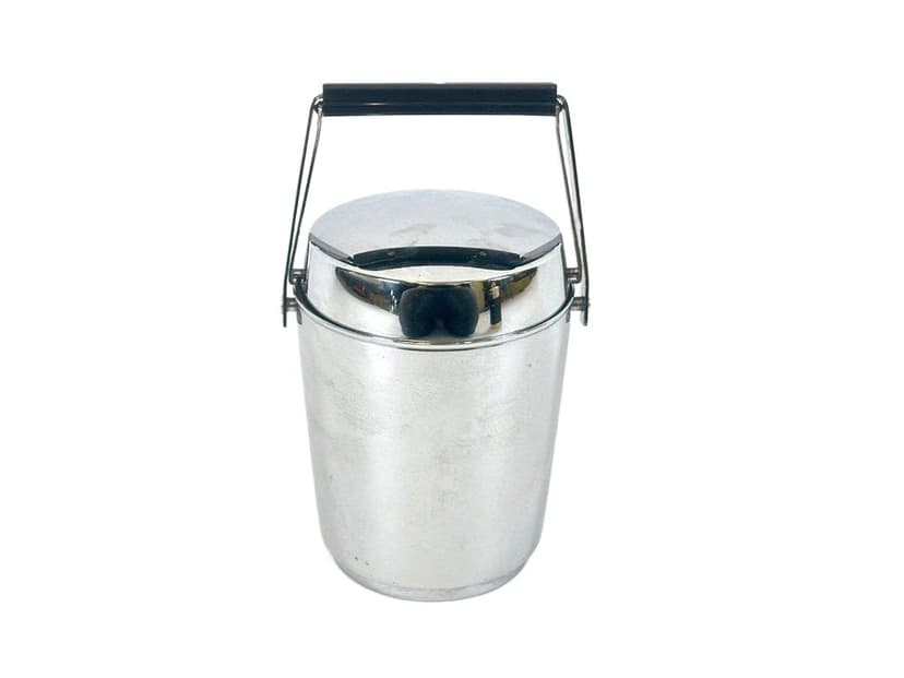 Ice bucket, silver steel, black plastic, Germany, 1970s.