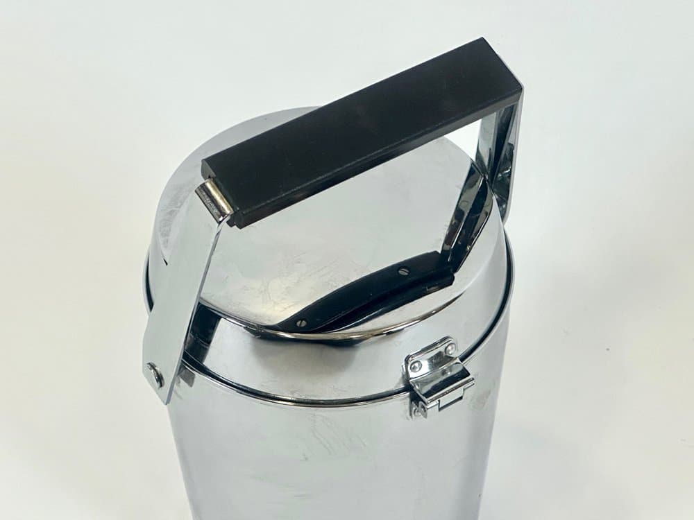 Wiaderko na lód, stal srebrna, plastik czarny, Niemcy, lata 70. - 150983