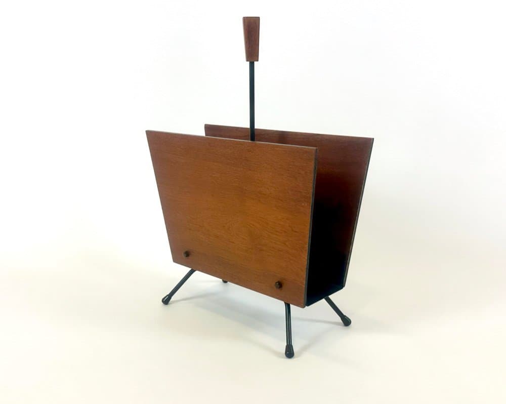 Magazine rack, brown teak, black metal, Denmark, 1960s. - 151026