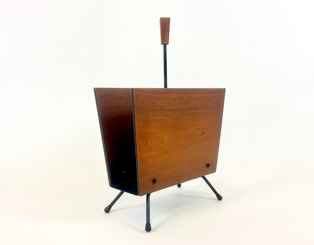 Magazine rack, brown teak, black metal, Denmark, 1960s. - 151027