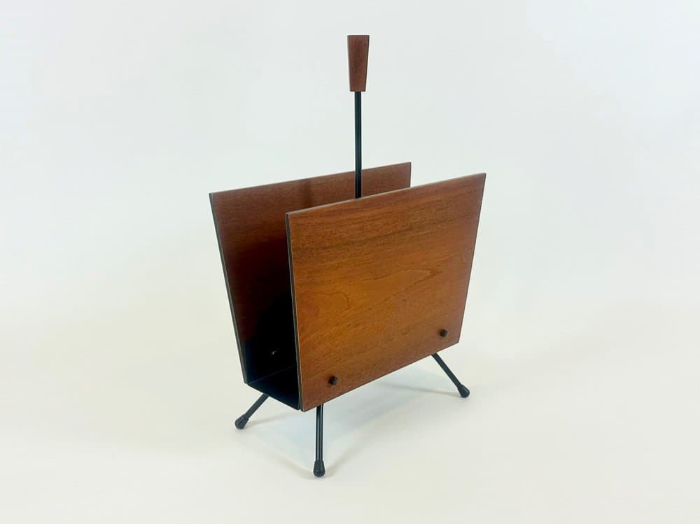 Magazine rack, brown teak, black metal, Denmark, 1960s. - 151025