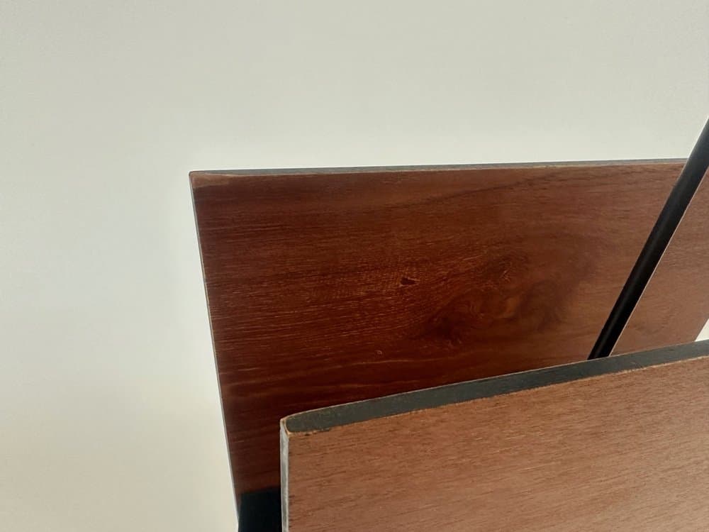 Magazine rack, brown teak, black metal, Denmark, 1960s. - 151033