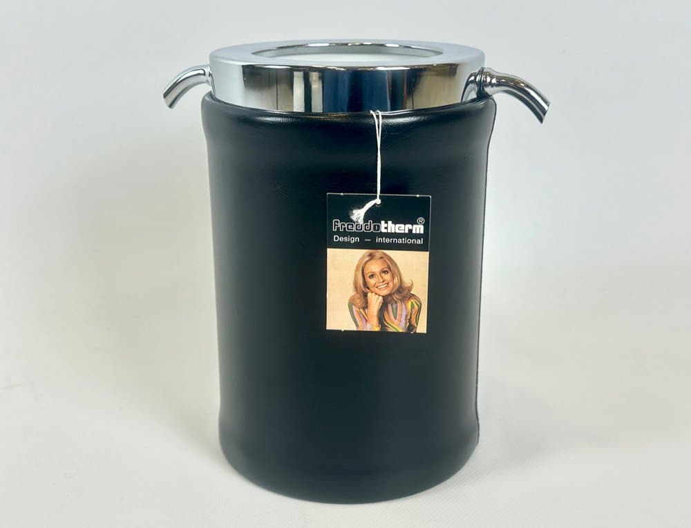 Wine cooler, black, eco-leather, plastic, chrome steel, Freddotherm, Switzerland, 1970s. - 151096